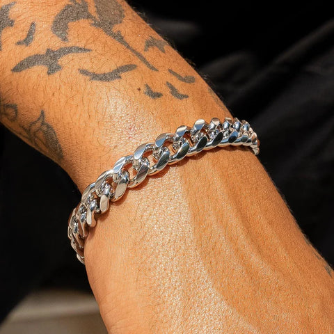 10MM CUBAN ICED CLASP BRACELET - WHITE GOLD