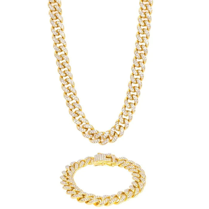 13MM CUBAN CHAIN + BRACELET - GOLD