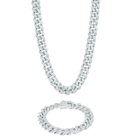 13MM CUBAN CHAIN + BRACELET - WHITE GOLD