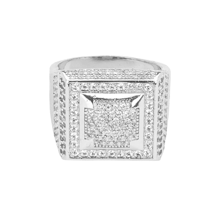 MOISSANITE SQUARE PAVED RING - 925 SILVER - D COLOUR - VVS1