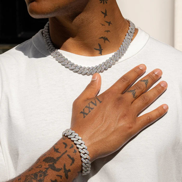 14MM MONACO CHAIN + BRACELET - WHITE GOLD