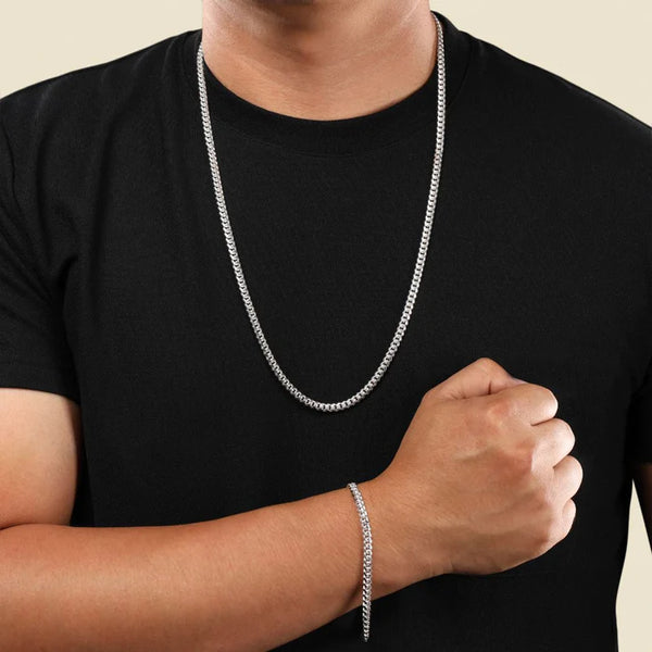 CUBAN LINK CHAIN + BRACELET SET WHITE GOLD | 5MM