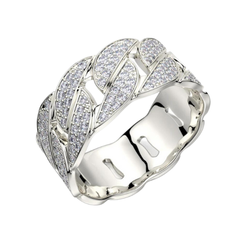 DIAMOND CUBAN RING IN WHITE GOLD