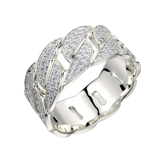 DIAMOND CUBAN RING IN WHITE GOLD