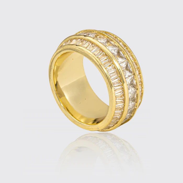 3 ROW BAGUETTE RING - GOLD