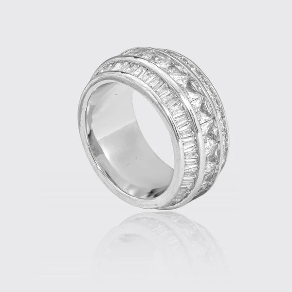 3 ROW BAGUETTE RING - WHITE GOLD