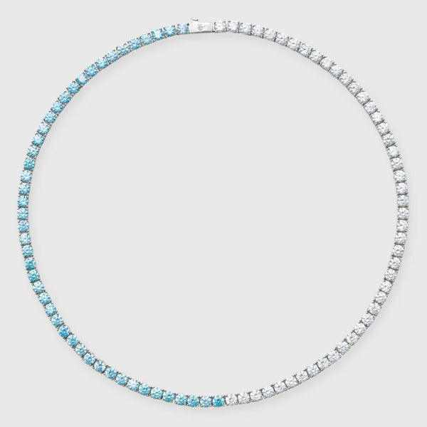 5MM PALE BLUE & WHITE TENNIS CHAIN - WHITE GOLD