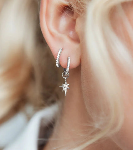 Sterling Silver Mini Starburst Crystal Earrings (Silver)