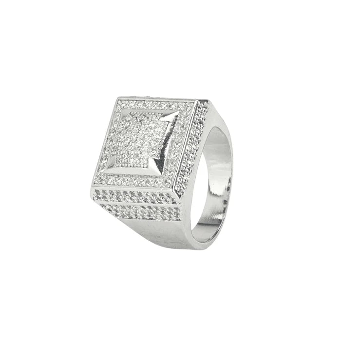 MOISSANITE SQUARE PAVED RING - 925 SILVER - D COLOUR - VVS1