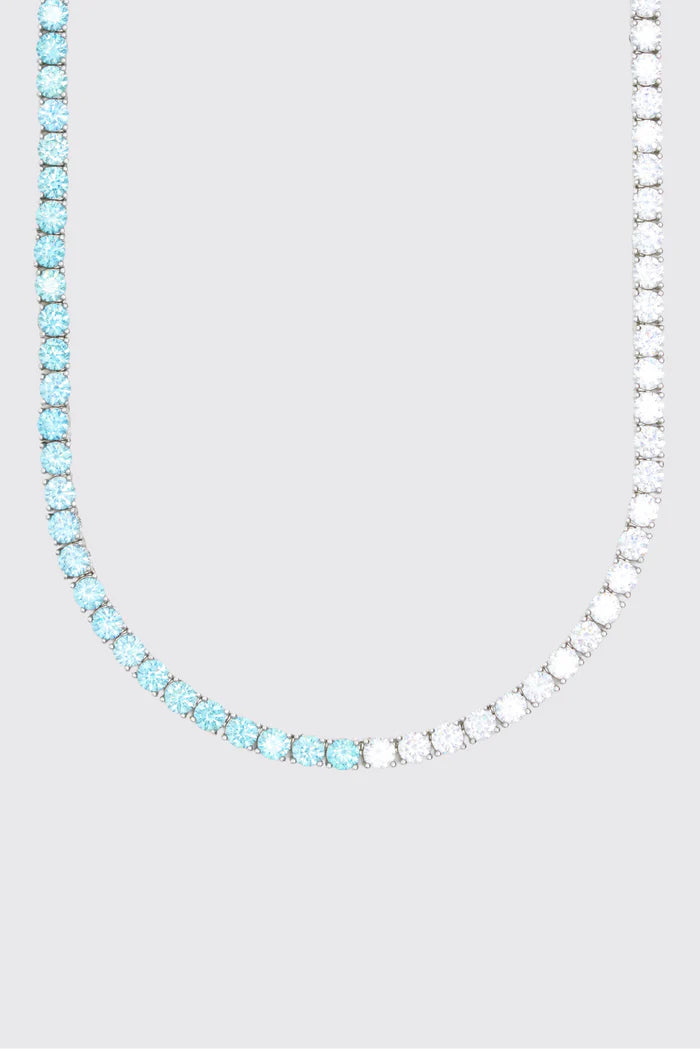 5MM PALE BLUE & WHITE TENNIS CHAIN - WHITE GOLD