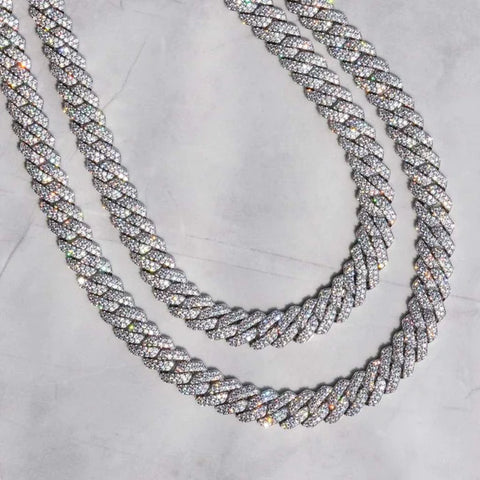 Diamond Prong Cuban Chain White Gold 12mm