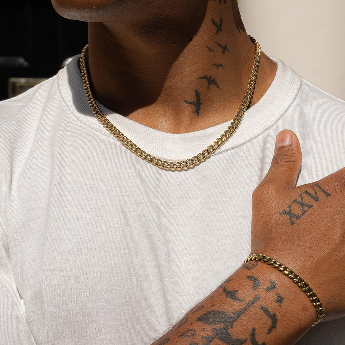 CUBAN LINK CHAIN + BRACELET SET YELLOW GOLD | 5MM