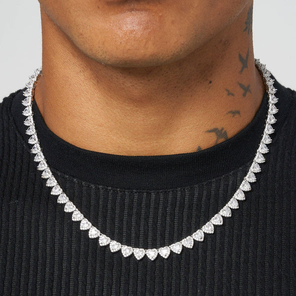 7MM HEART CUT CLUSTER TENNIS CHAIN - WHITE GOLD