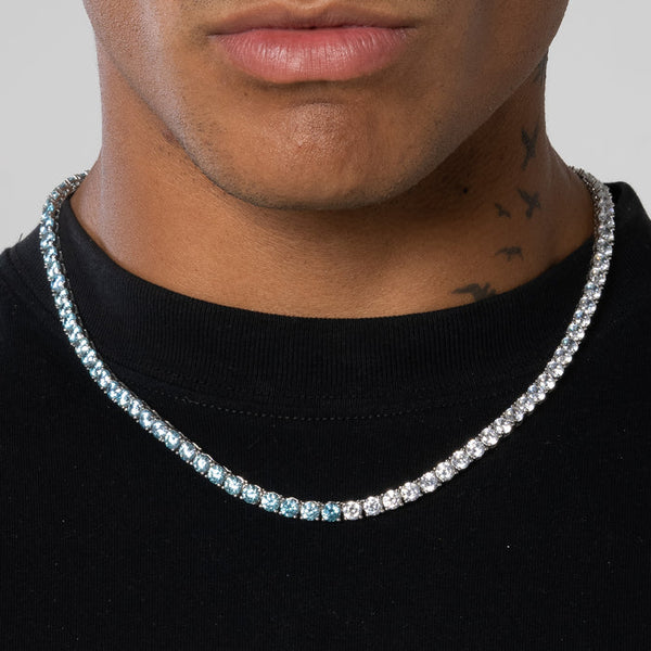 5MM PALE BLUE & WHITE TENNIS CHAIN - WHITE GOLD