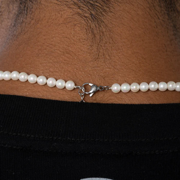 5MM MICRO LOCK MOTIF PEARL NECKLACE - WHITE GOLD