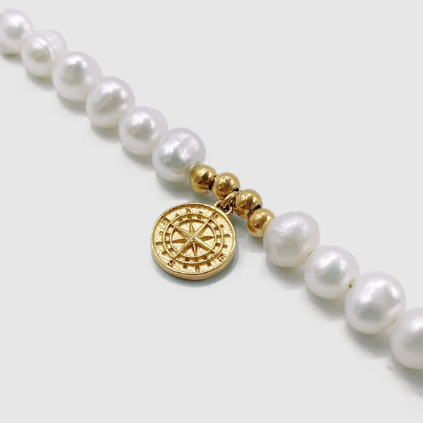 COMPASS REAL PEARL NECKLACE (GOLD)