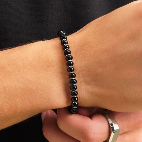 Onyx Beaded Bracelet - Silver