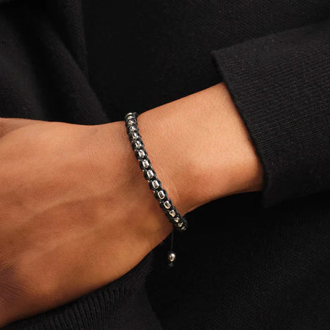 Woven Round Box Bracelet - Silver/Black