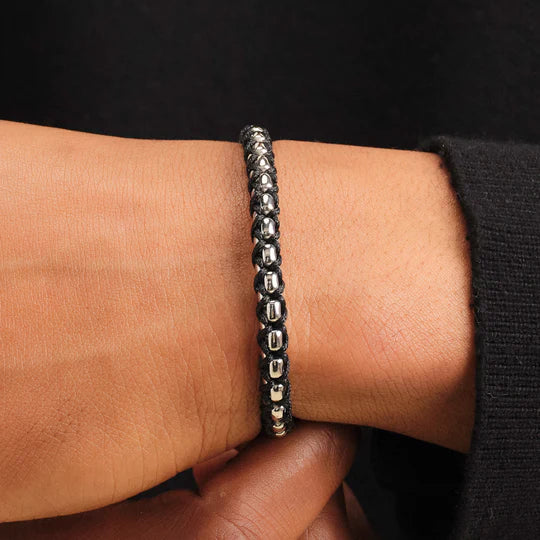 Woven Round Box Bracelet - Silver/Black