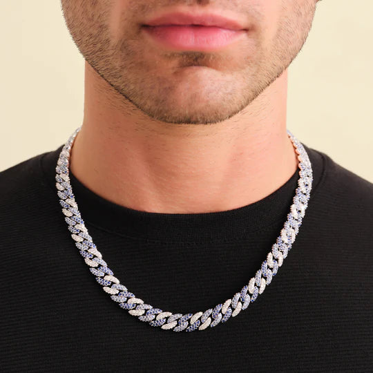 Blue Iced Out Cuban Link Chain 10mm