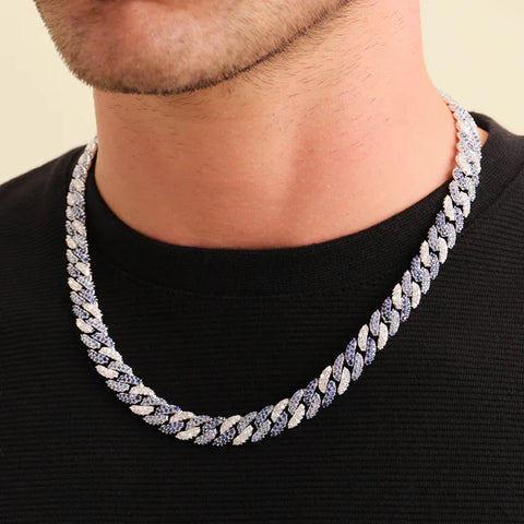 Blue Iced Out Cuban Link Chain 10mm