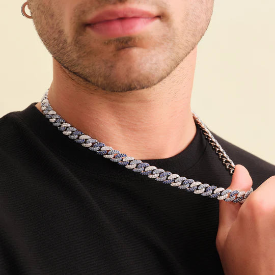 Blue Iced Out Cuban Link Chain 10mm