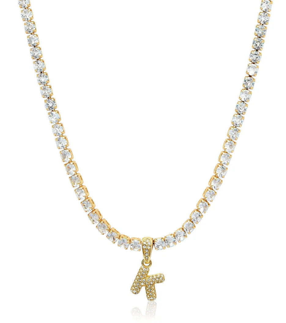 Bubble Initial Tennis Necklace (Gold)