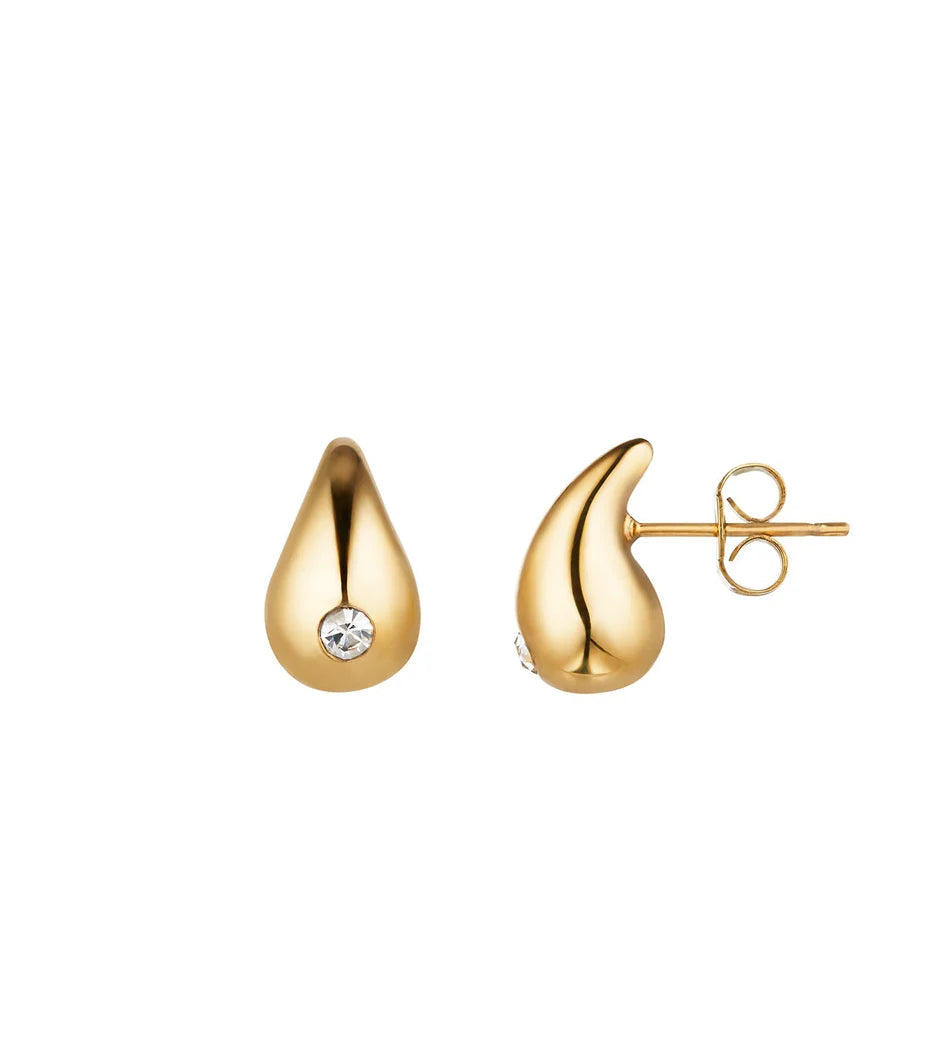 Crystal Teardrop Stud Earrings (Gold)