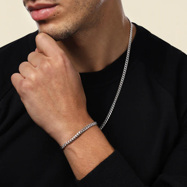 CUBAN LINK CHAIN + BRACELET SET WHITE GOLD | 5MM