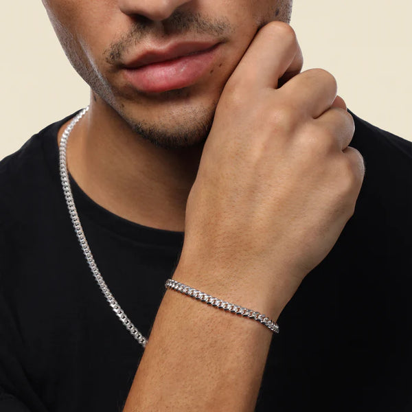 CUBAN LINK CHAIN + BRACELET SET WHITE GOLD | 5MM