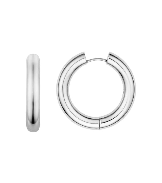 Large Chunky Huggie Hoop Earrings (Silver)