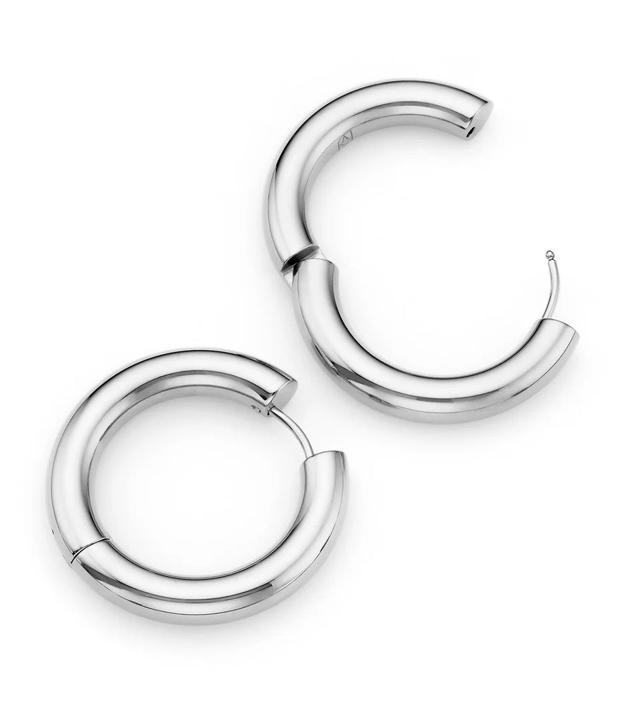 Large Chunky Huggie Hoop Earrings (Silver)