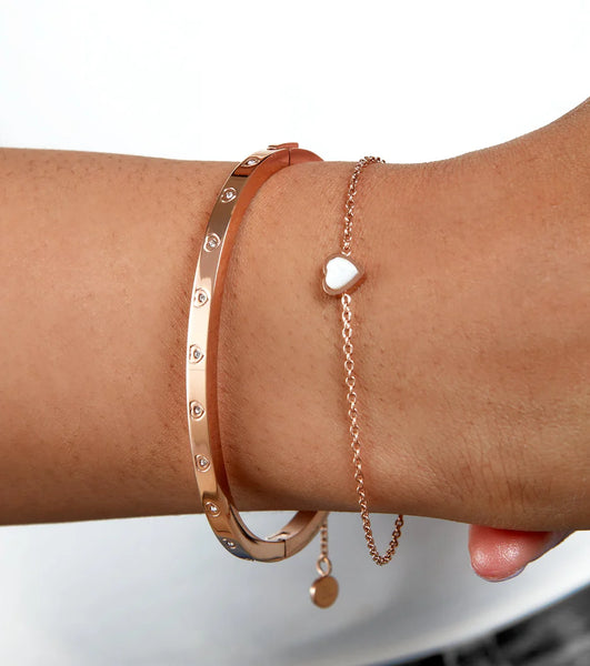 Crystal Heart Bangle (Rose Gold)