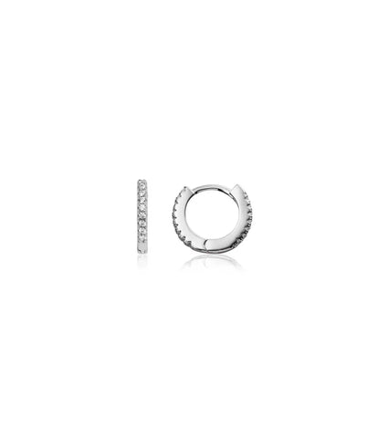 Sterling Silver Crystal Huggie Hoop Earrings (Silver)