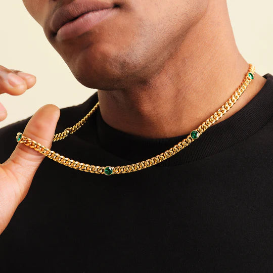 Cuban Link Emerald Inset Chain