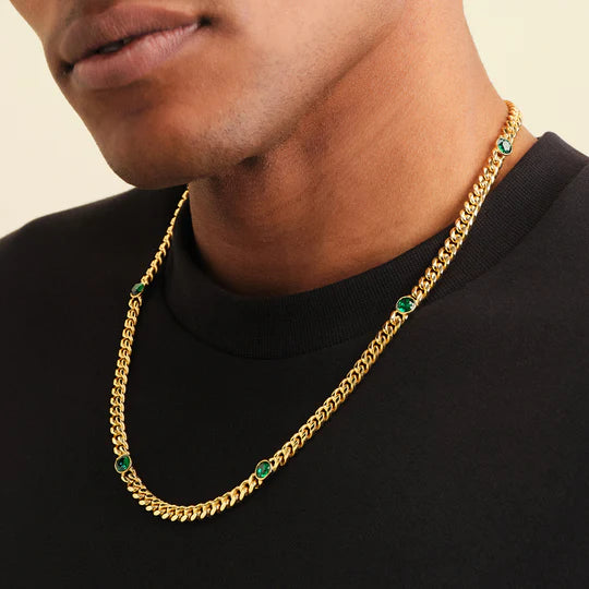 Cuban Link Emerald Inset Chain