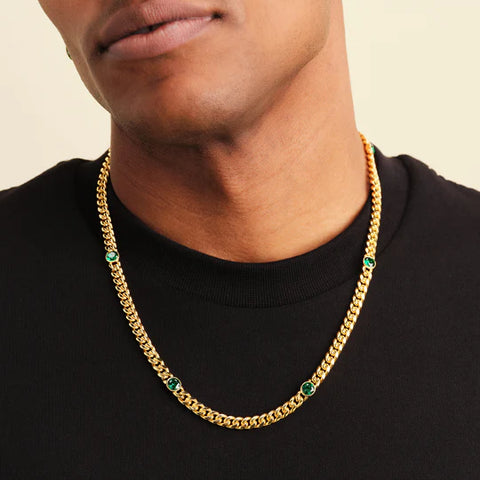 Cuban Link Emerald Inset Chain