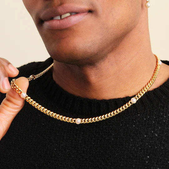 Cuban Link Pearl Inset Chain