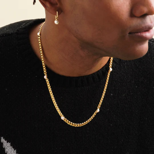 Cuban Link Pearl Inset Chain