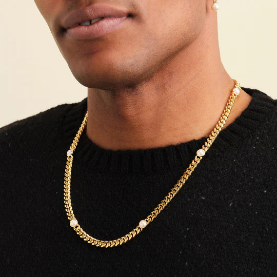 Cuban Link Pearl Inset Chain