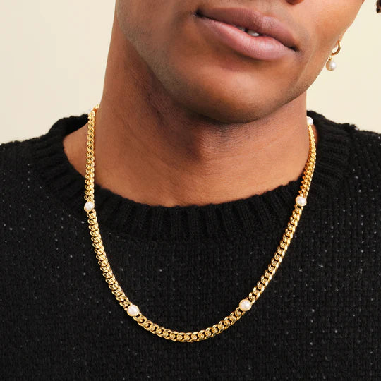 Cuban Link Pearl Inset Chain