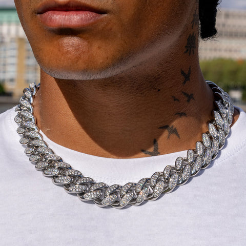 19MM ICED CUBAN CHAIN - WHITE GOLD