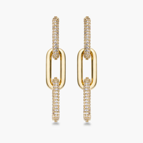 Half Pave Chain Earrings - Gold