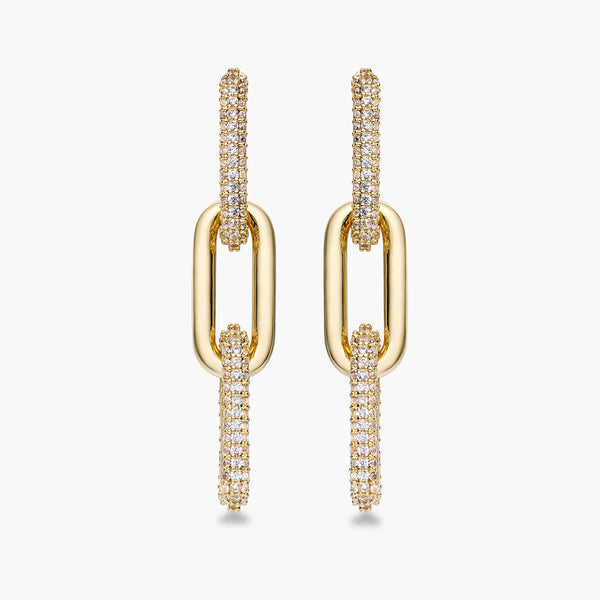 Half Pave Chain Earrings - Gold