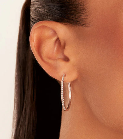 Large Beam Pavé Hoop Earring (Silver)