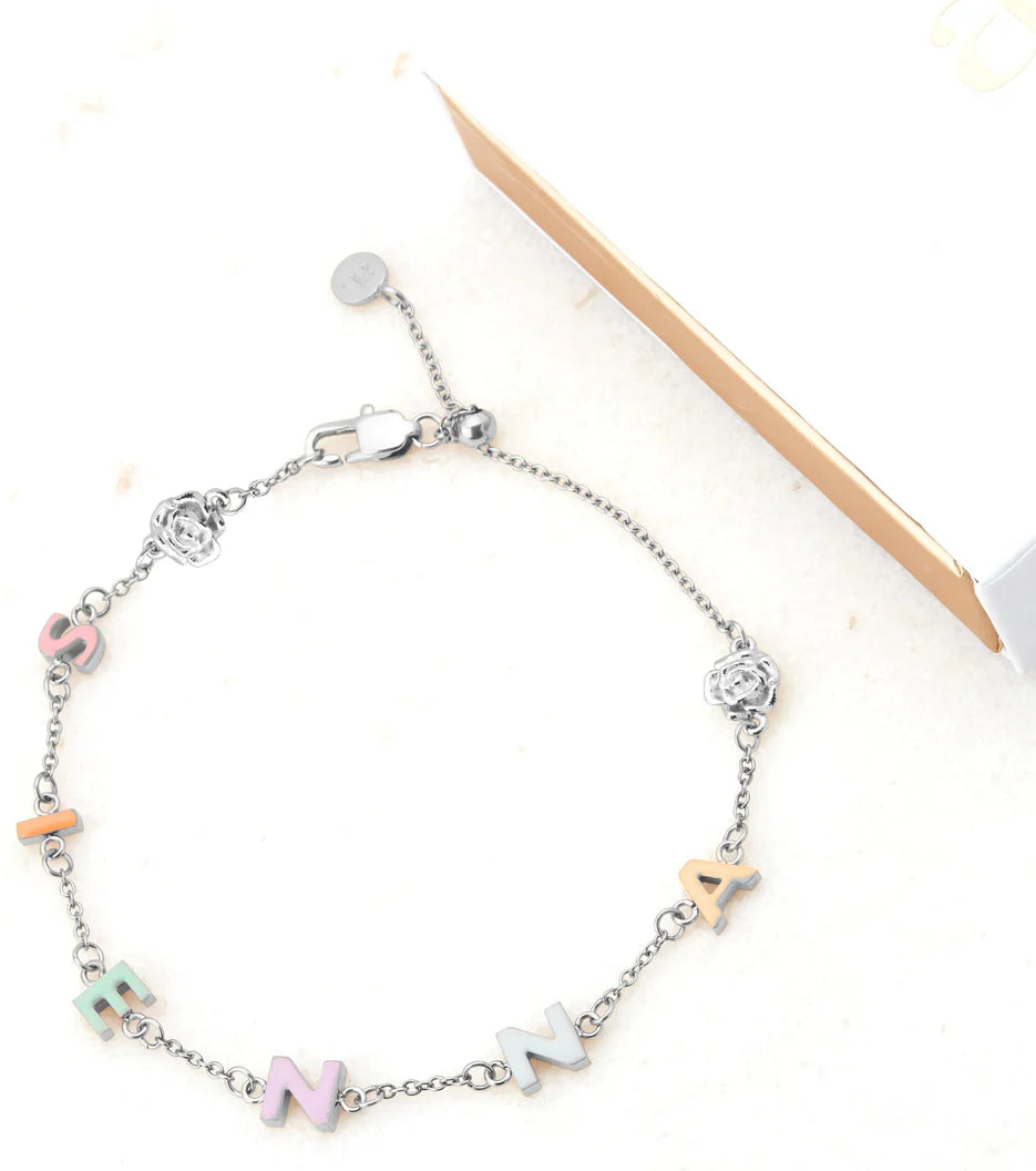 Custom Enamel Name Bracelet (Silver)