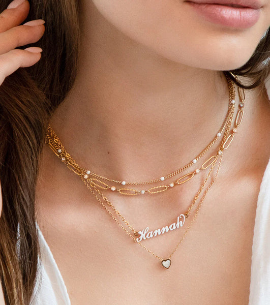 Crystal Paperclip Chain Necklace (Gold)