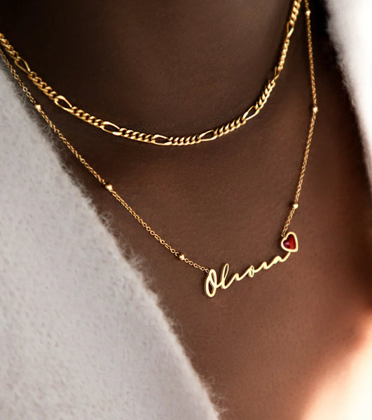 Small Figaro Chain Necklace (Gold)