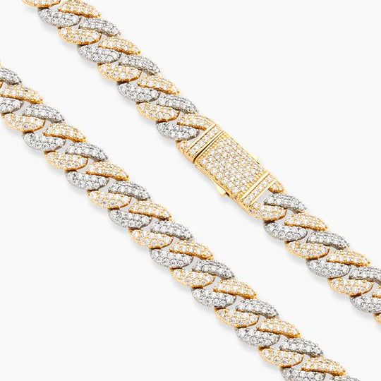 Gold & Silver Iced Out Cuban Link Chain 10mm