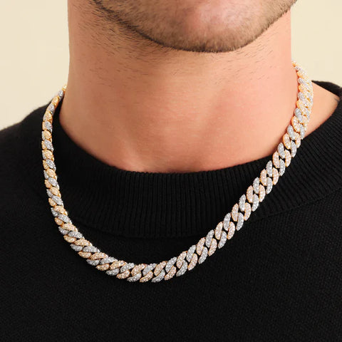 Gold & Silver Iced Out Cuban Link Chain 10mm